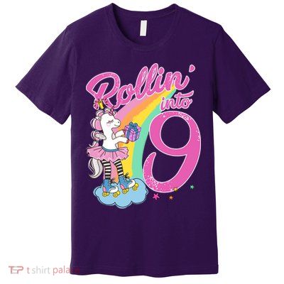 Rollin' Into 9 Skating Unicorn Birthday Premium T-Shirt