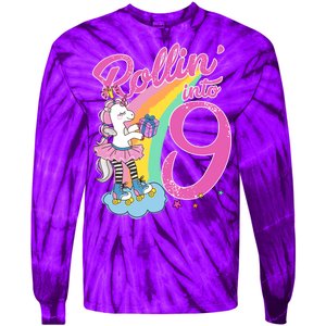 Rollin' Into 9 Skating Unicorn Birthday Tie-Dye Long Sleeve Shirt