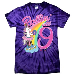 Rollin' Into 9 Skating Unicorn Birthday Tie-Dye T-Shirt