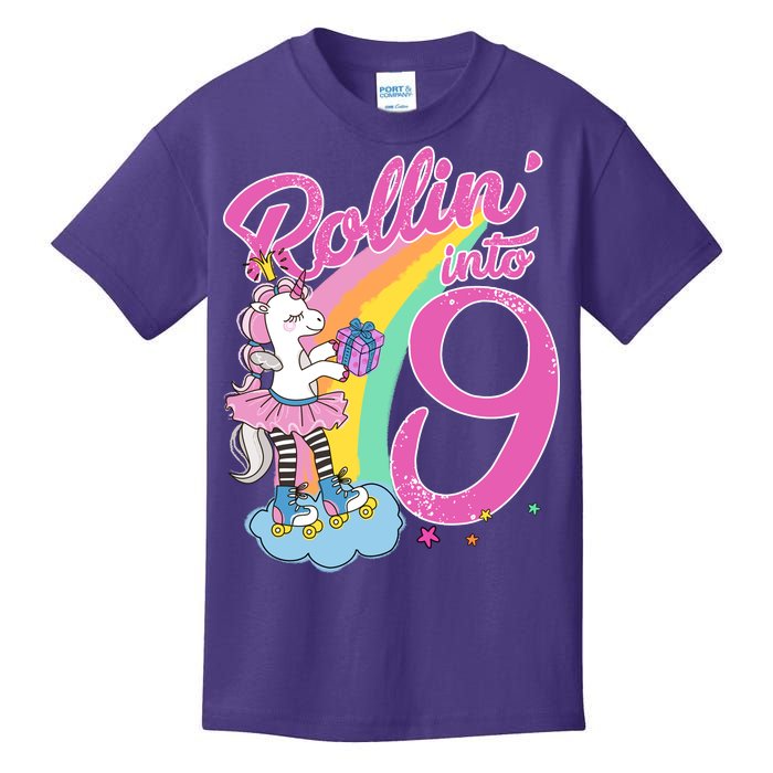 Rollin' Into 9 Skating Unicorn Birthday Kids T-Shirt