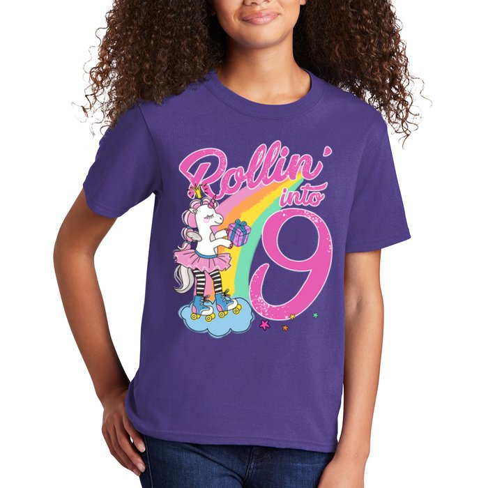 Rollin' Into 9 Skating Unicorn Birthday Kids T-Shirt
