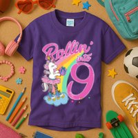 Rollin' Into 9 Skating Unicorn Birthday Kids T-Shirt