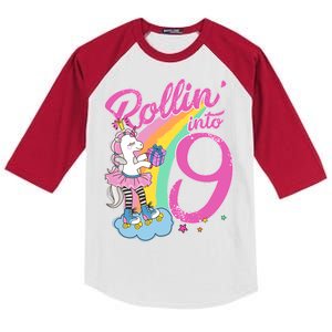 Rollin' Into 9 Skating Unicorn Birthday Kids Colorblock Raglan Jersey