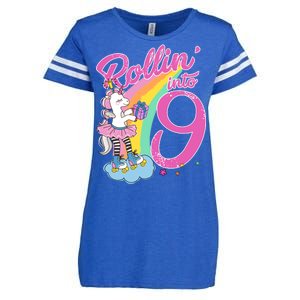 Rollin' Into 9 Skating Unicorn Birthday Enza Ladies Jersey Football T-Shirt