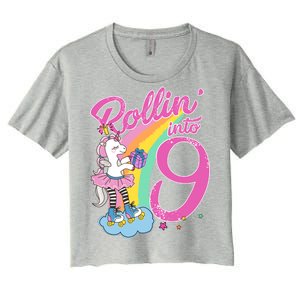 Rollin' Into 9 Skating Unicorn Birthday Women's Crop Top Tee