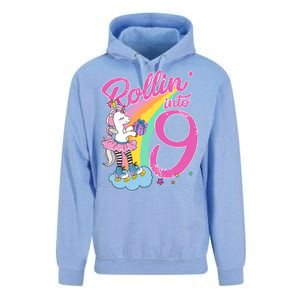 Rollin' Into 9 Skating Unicorn Birthday Unisex Surf Hoodie