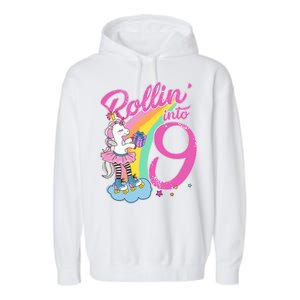 Rollin' Into 9 Skating Unicorn Birthday Garment-Dyed Fleece Hoodie