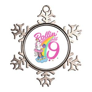 Rollin' Into 9 Skating Unicorn Birthday Metallic Star Ornament