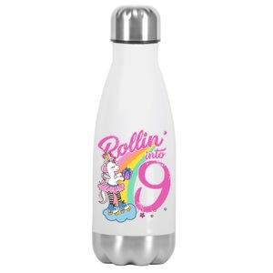 Rollin' Into 9 Skating Unicorn Birthday Stainless Steel Insulated Water Bottle