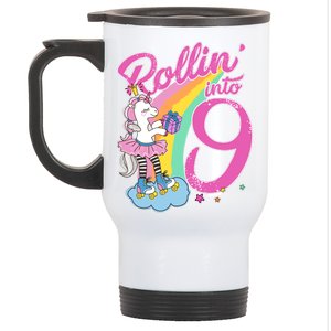 Rollin' Into 9 Skating Unicorn Birthday Stainless Steel Travel Mug