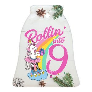 Rollin' Into 9 Skating Unicorn Birthday Ceramic Bell Ornament