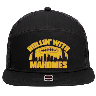 Rollin With Mahomes Kansas City Skyline 7 Panel Mesh Trucker Snapback Hat