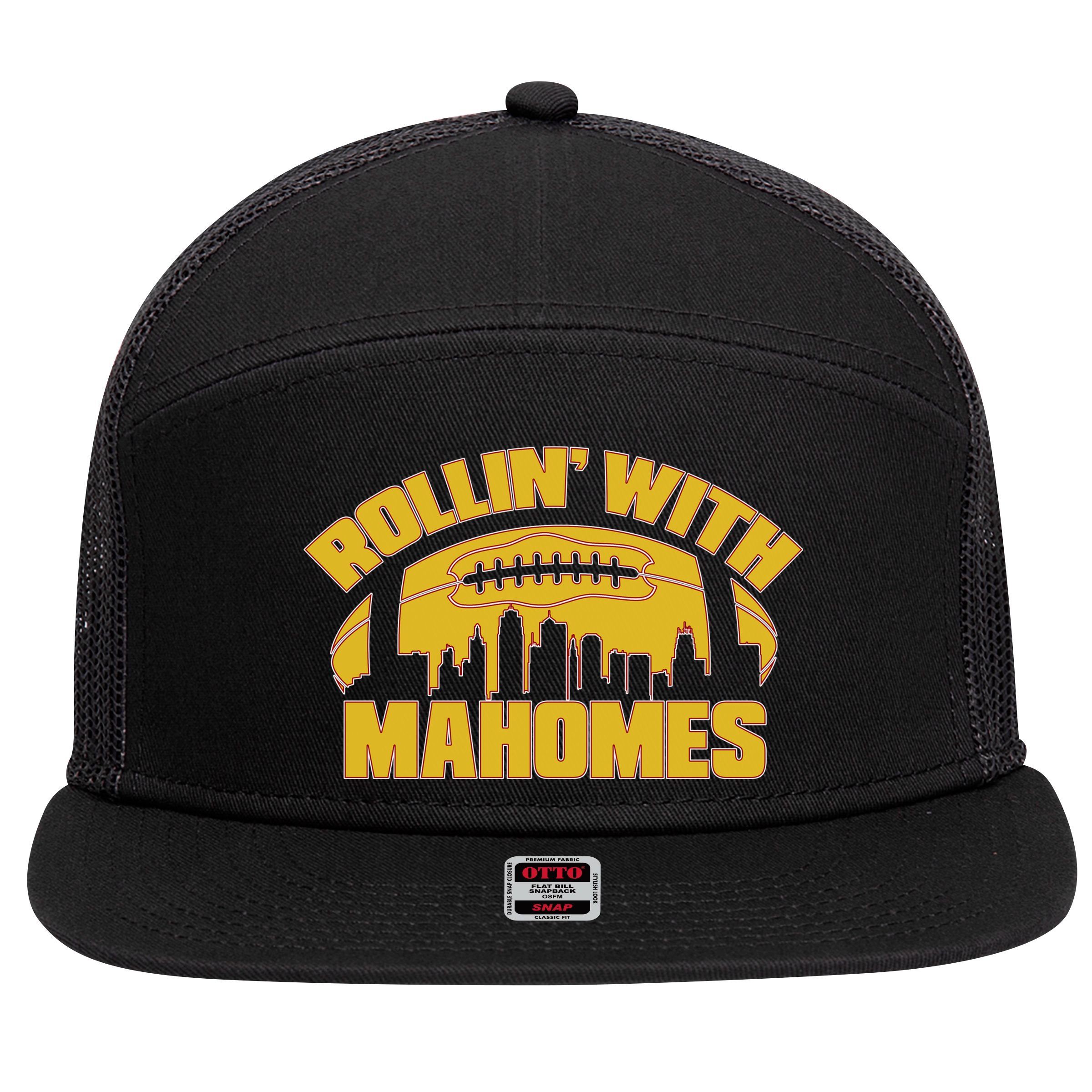 Rollin With Mahomes Kansas City Skyline 7 Panel Mesh Trucker Snapback Hat
