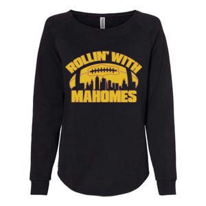 Rollin With Mahomes Kansas City Skyline Womens California Wash Sweatshirt