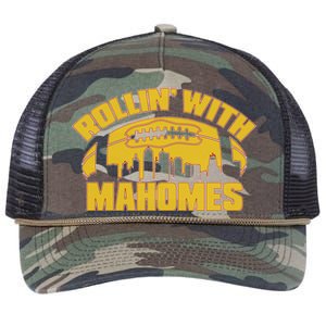 Rollin With Mahomes Kansas City Skyline Retro Rope Trucker Hat Cap