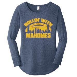 Rollin With Mahomes Kansas City Skyline Women's Perfect Tri Tunic Long Sleeve Shirt