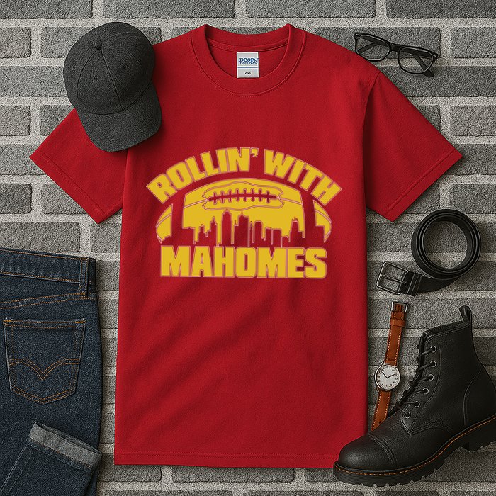 Rollin With Mahomes Kansas City Skyline Tall T-Shirt