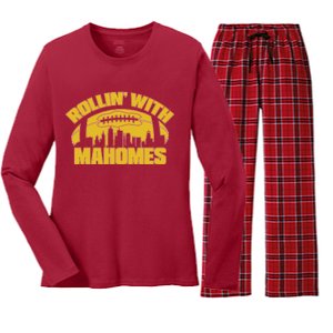 Rollin With Mahomes Kansas City Skyline Women's Long Sleeve Flannel Pajama Set 