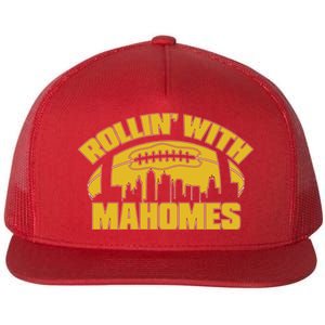 Rollin With Mahomes Kansas City Skyline Flat Bill Trucker Hat