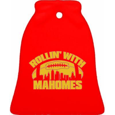 Rollin With Mahomes Kansas City Skyline Ceramic Bell Ornament