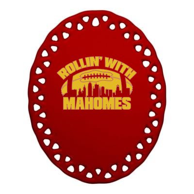 Rollin With Mahomes Kansas City Skyline Ceramic Oval Ornament