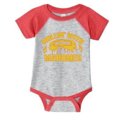 Rollin With Mahomes Kansas City Skyline Infant Baby Jersey Bodysuit