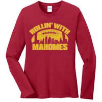 Rollin With Mahomes Kansas City Skyline Ladies Long Sleeve Shirt