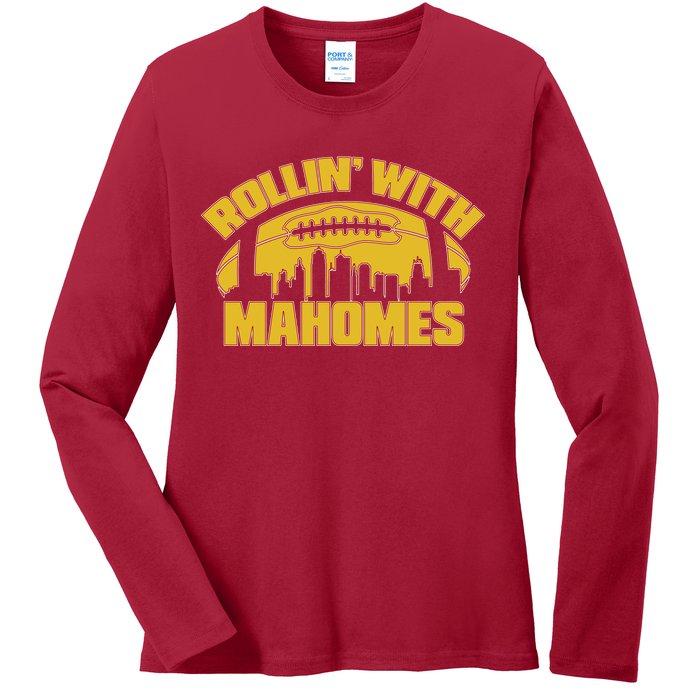 Rollin With Mahomes Kansas City Skyline Ladies Long Sleeve Shirt