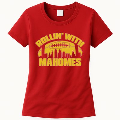 Rollin With Mahomes Kansas City Skyline Womens T-Shirt