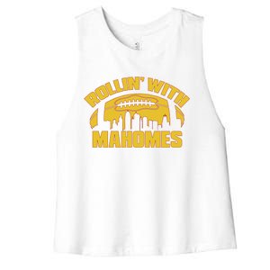 Rollin With Mahomes Kansas City Skyline Women's Racerback Cropped Tank