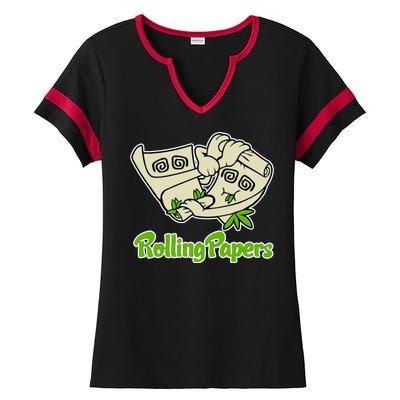 Rolling Paper 420 Medical Marijuana Ladies Halftime Notch Neck Tee