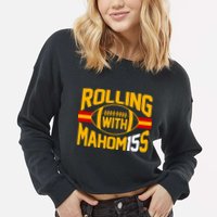 Rolling With Mahomes KC Football Cropped Pullover Crew