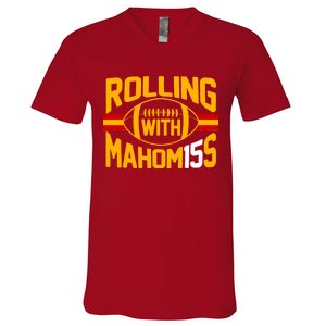 Rolling With Mahomes KC Football V-Neck T-Shirt