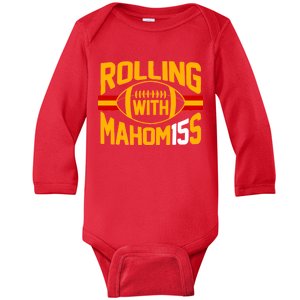 Rolling With Mahomes KC Football Baby Long Sleeve Bodysuit