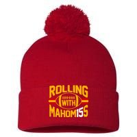 Rolling With Mahomes KC Football Pom Pom 12in Knit Beanie