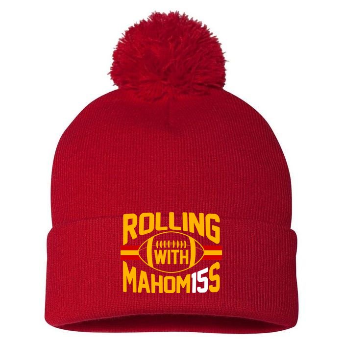 Rolling With Mahomes KC Football Pom Pom 12in Knit Beanie