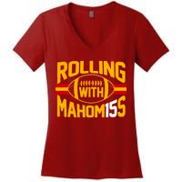 Rolling With Mahomes KC Football Women's V-Neck T-Shirt