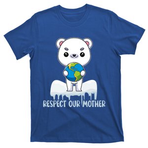 Respect Our Mother Cute Polar Bear Holding The Earth Gift T-Shirt