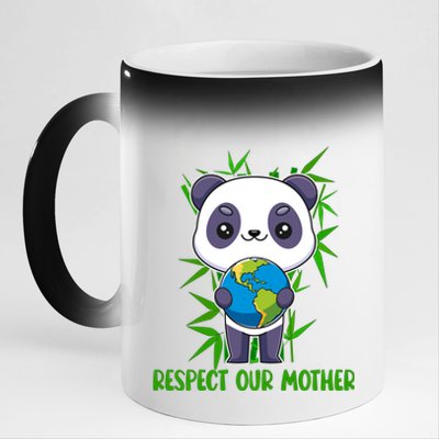 Respect Our Mother Adorable Panda Holding The Earth Cute Gift 11oz Black Color Changing Mug