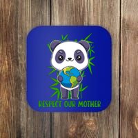 Respect Our Mother Adorable Panda Holding The Earth Cute Gift Coaster