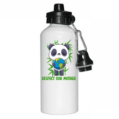 Respect Our Mother Adorable Panda Holding The Earth Cute Gift Aluminum Water Bottle