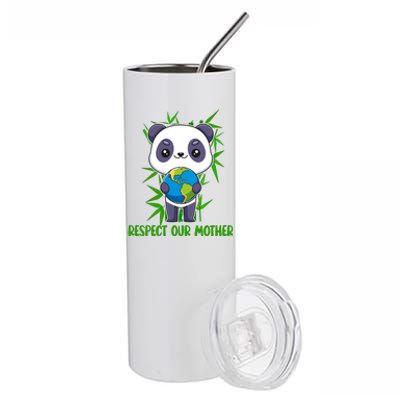 Respect Our Mother Adorable Panda Holding The Earth Cute Gift Stainless Steel Tumbler