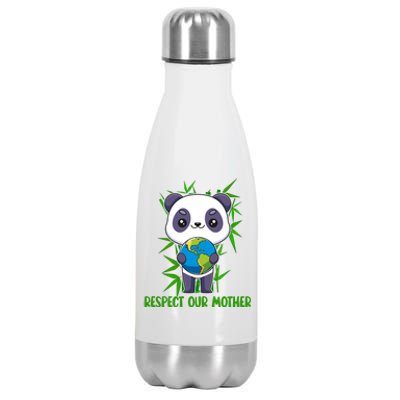 Respect Our Mother Adorable Panda Holding The Earth Cute Gift Stainless Steel Insulated Water Bottle