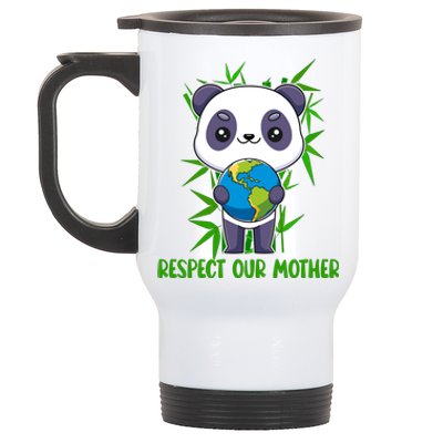 Respect Our Mother Adorable Panda Holding The Earth Cute Gift Stainless Steel Travel Mug