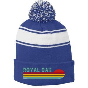 Royal Oak Michigan Stripe Pom Pom Beanie