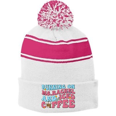 Running On Ms.rachel And Iced Coffee Stripe Pom Pom Beanie