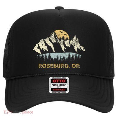 Roseburg Oregon Mountain Sunset Sunrise Or High Crown Mesh Back Trucker Hat