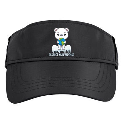 Respect Our Mother Cute Polar Bear Holding The Earth Gift Adult Drive Performance Visor