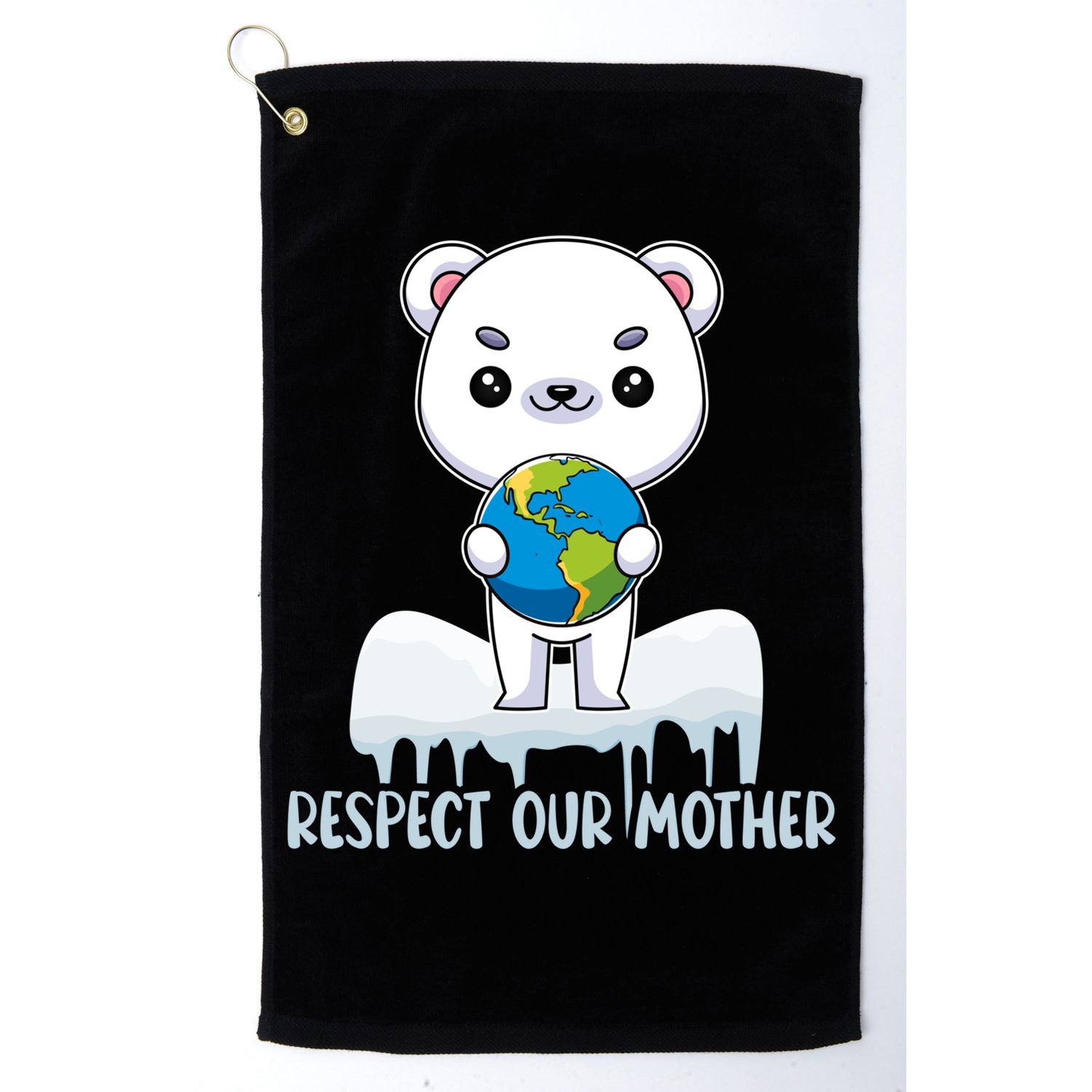 Respect Our Mother Cute Polar Bear Holding The Earth Gift Golf Towel