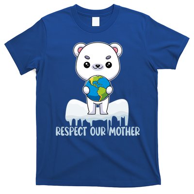 Respect Our Mother Cute Polar Bear Holding The Earth Gift T-Shirt